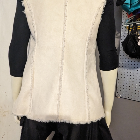 Knox Rose beige champagne faux fur collar jacket vest small winter flattering - Picture 5 of 13